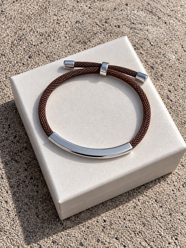 Producto - Pulsera cordón acero quirúrgico marrón