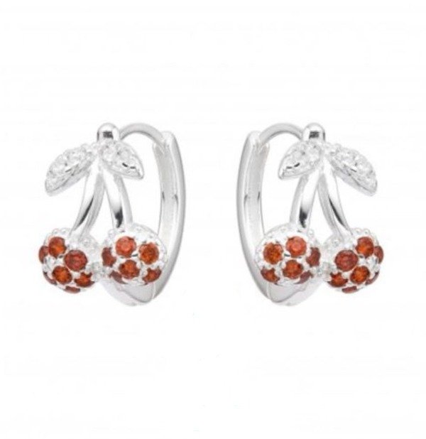 Producto - Argollitas Cerezas con Stras tipo frutillita.Plata-925. PAR