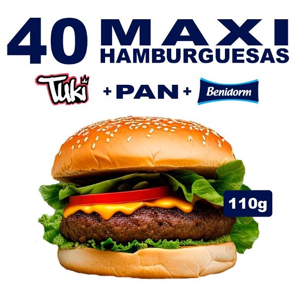 Producto - 40 Hamburguesas De Carne TUKI de 110g + Pan + Ade