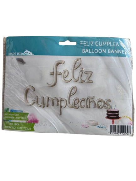 Producto - Globo Frase Feliz Cumpleaños cursiva Cremita x1