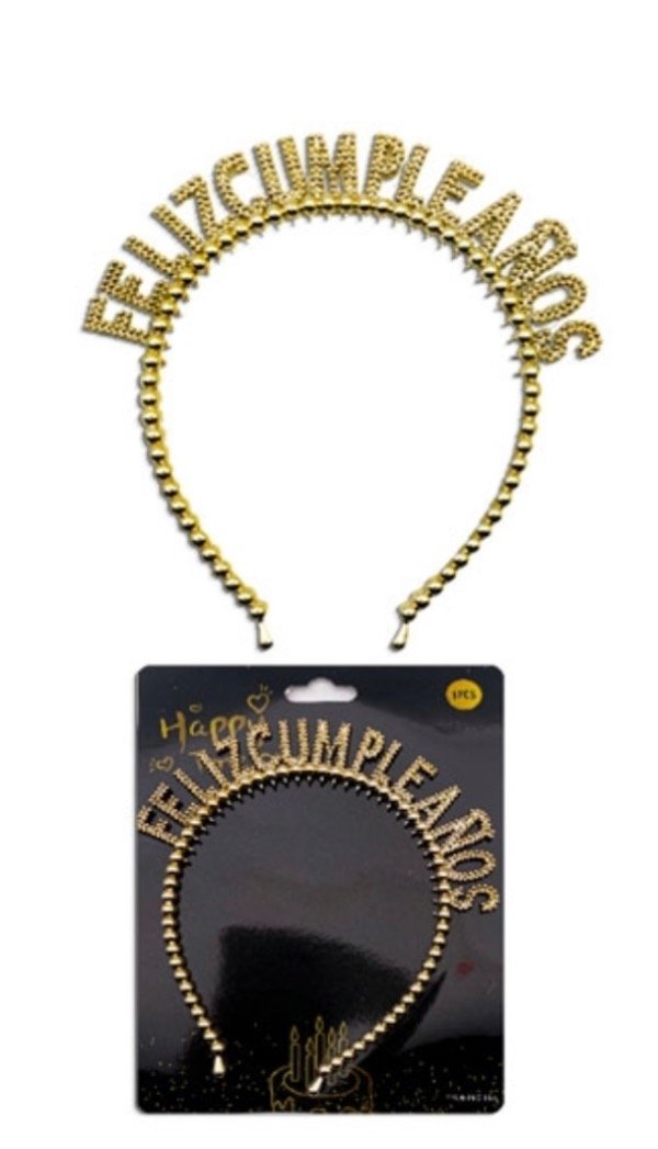 Producto - VINCHA FELIZ CUMPLEAÑOS PERLAS METALIZADA DORADO