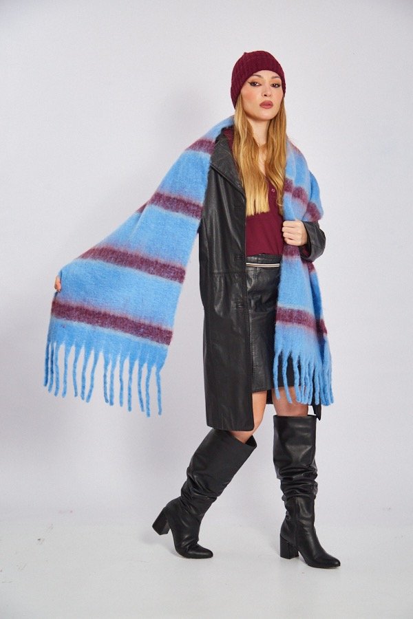 Producto - Mantón Nube rayado celeste/bordo