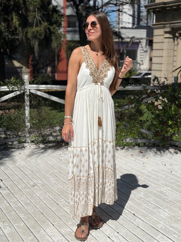 Producto - Vestido largo blanco con lurex sin mangas