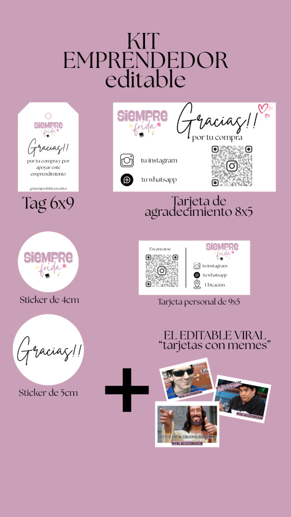 Producto - Kit emprendedor editable + Tarjetas memes