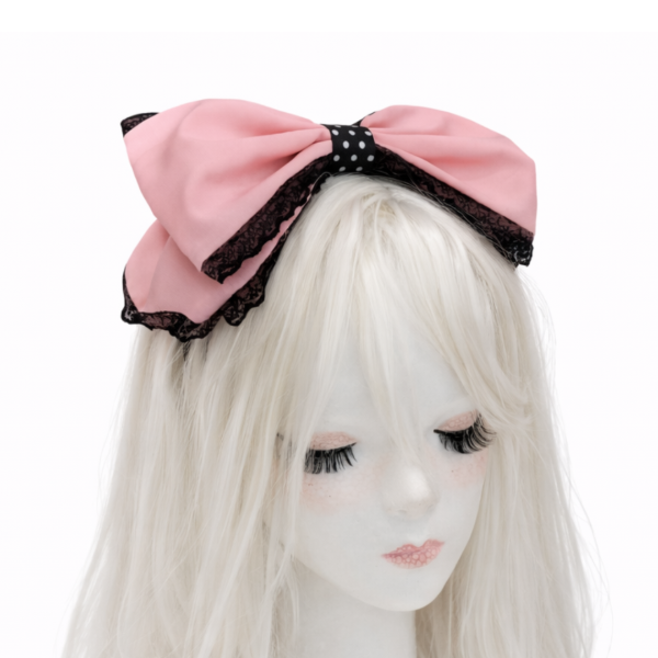 Producto - Headbow Chérie (rosa con negro y lunares)