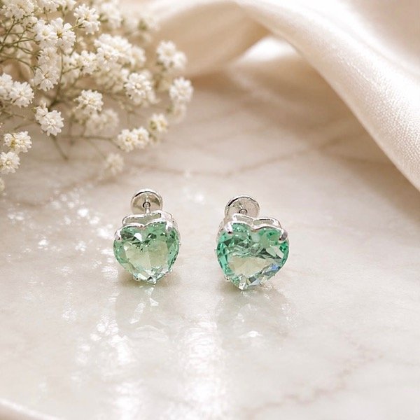 Producto - Aros abridores corazones cubic verde claro Plata 925