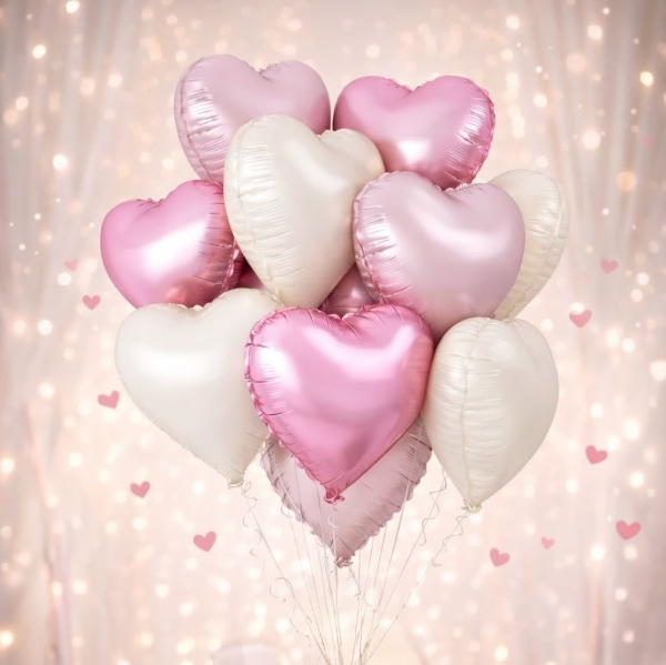 Producto - Set Globos Corazones Rosa, Rosa mate y Crema x 10