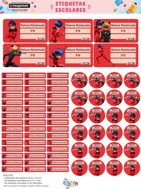 Producto - Etiqueta Escolar en Papel Autoadhesivo - Miraculous