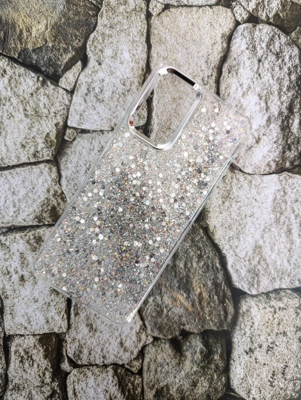 Producto - Funda rígida brillantina Moto E22 plata