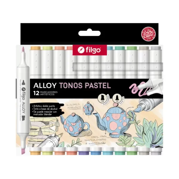 Producto - Marcador artístico doble punta Alloy / Estuche x12 colores pastel