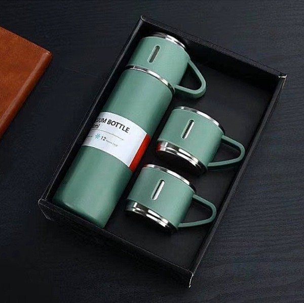 Producto - Set termo acero + 3 tazas