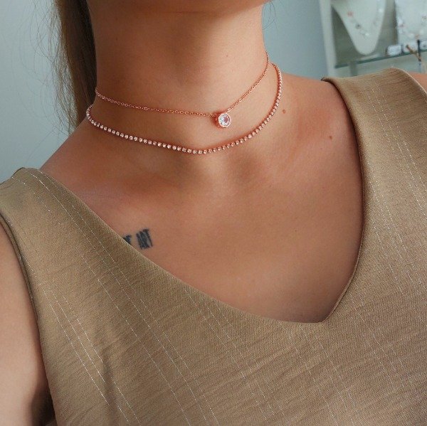 Producto - Choker doble rose cubics redondo
