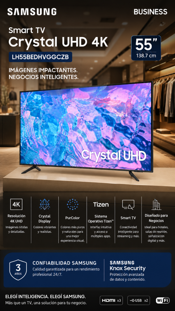 Producto - SMART TV SAMSUNG LH55BEDHVGGCZB 55 TELEVISOR CRYSTAL UHD 4k BUSINESS