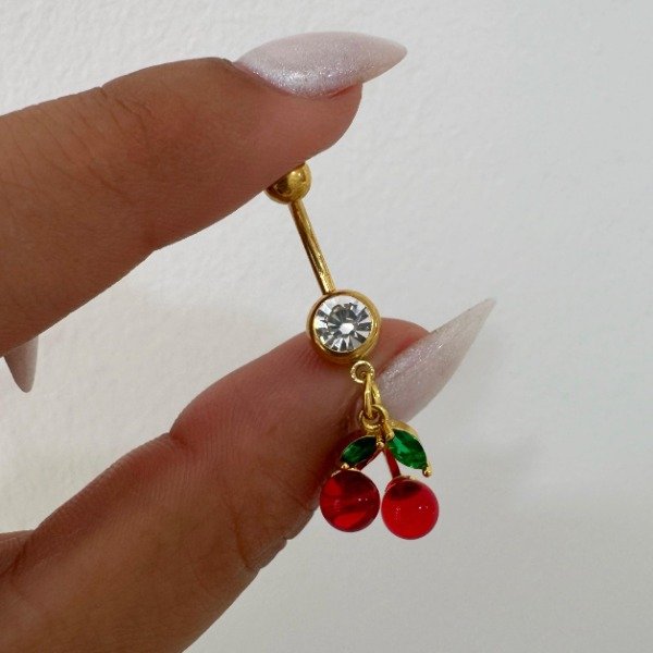 Producto - PIERCING DORADO OMBLIGO CEREZA COLGANTE ACRILICA