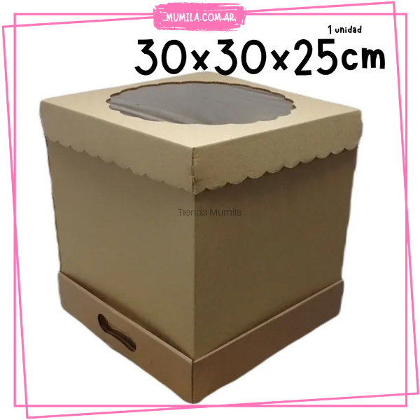 Producto - Caja Torta 30x30x25cm Visor KRAFT