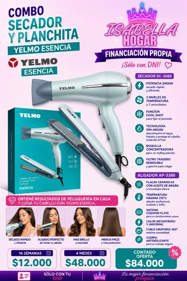 Producto - COMBO PLANCHITA + SECADOR DE PELO YELMO COD:060