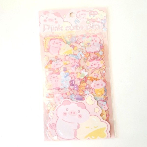 Producto - Set de 4 planchas de stickers PET - Pink Cute Pig
