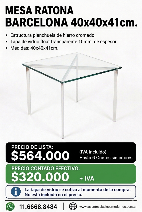 Producto - BARCELONA Mesa Ratona 40x40, Planchuela Cromada, Sin Vidrio!!