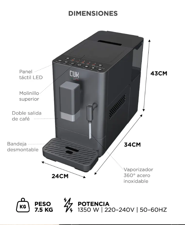 Producto - Cafetera Espresso 20 Bar Espumador De Leche 1350W 17L Filtro De Acero Inoxidable - 4