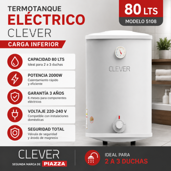 Producto - TERMOTANQUE ELÉCTRICO CLEVER 80 LTS - MODELO 5108