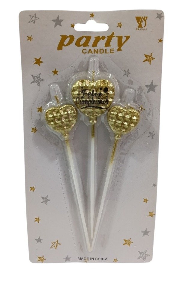 Producto - vela feliz cumpleaños x3 dorado