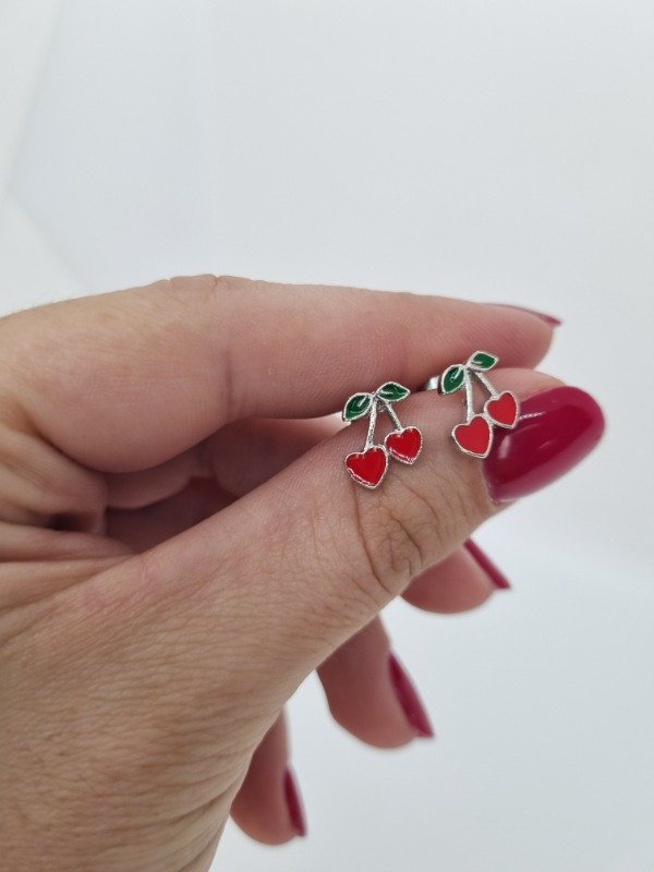 Producto - Aros acero blanco pasante cherry esmalt mini eco