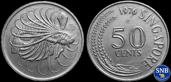 Producto - Singapur - 50 Centavos (1976) KM #5 Pez León [VF+]