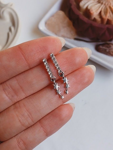Producto - Aritos strass con estrellitas - Acero blanco (3 cm)