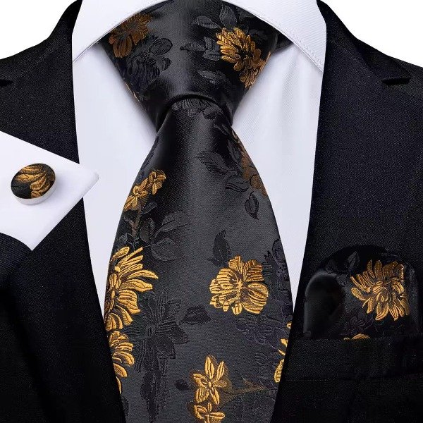Producto - NEGRO C/ DORADO Corbata Set de Tres
