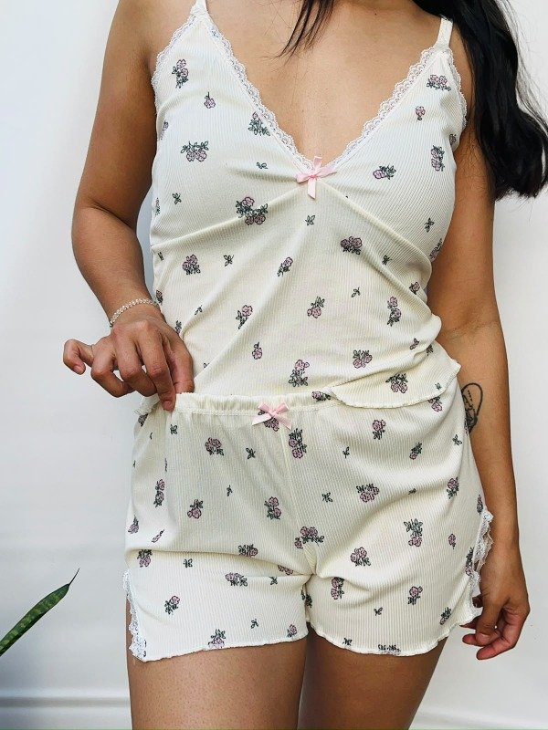 Producto - Pijama Corto con Encaje Nude - 2