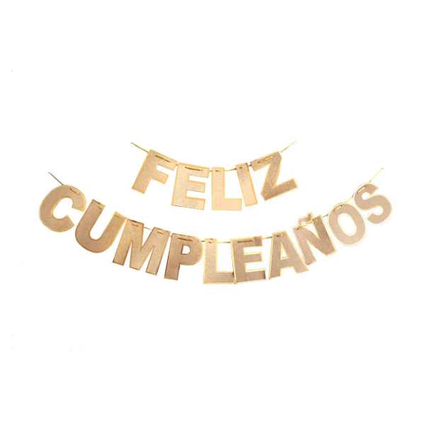 Producto - Banderin de letras borde dorado FELIZ CUMPLEAÑOS color nude