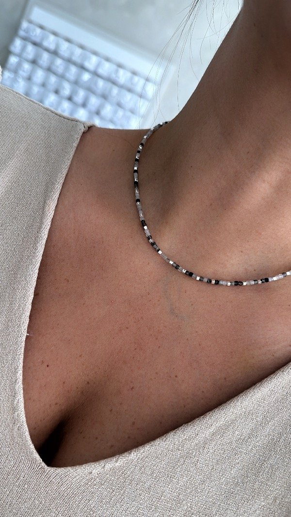 Producto - Choker cubitos tonos verdes 40 a 43cm P925