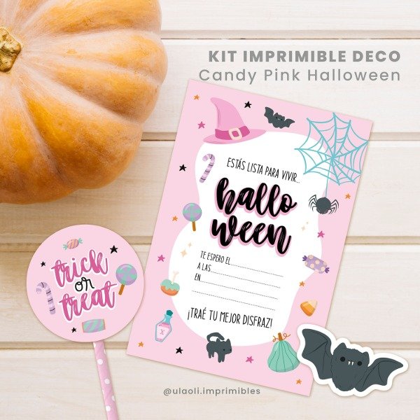 Producto - Kit Imprimible Deco y Candy Pink Halloween