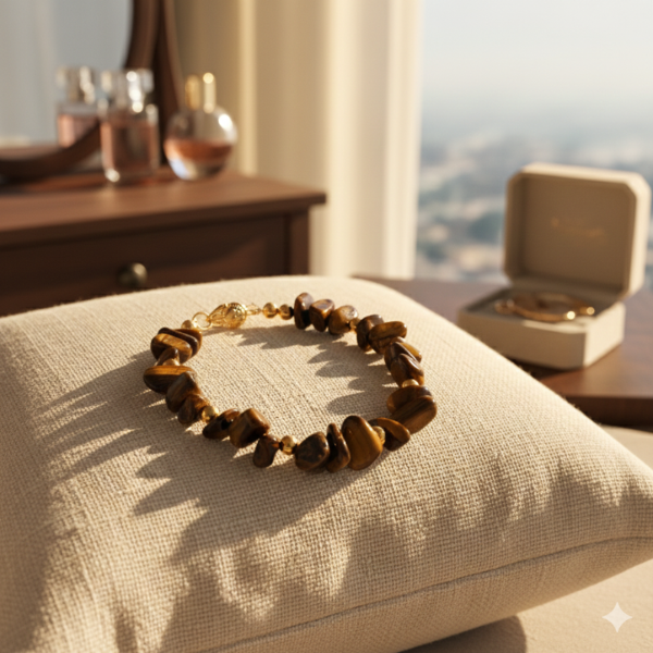 Producto - Pulsera ojo de tigre- acero dorado