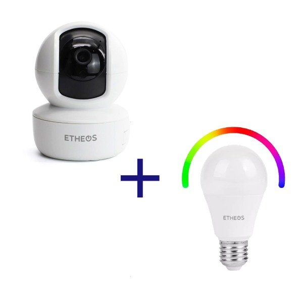 Producto - Combo smart 1 camara IP wifi 360 mas 1 Lampara Led Smart RGB etheos