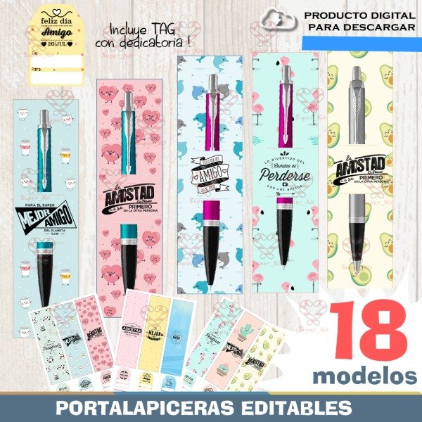 Producto - Kit Imprimible Dia del Amigo Portalapiceras + Tag Editable