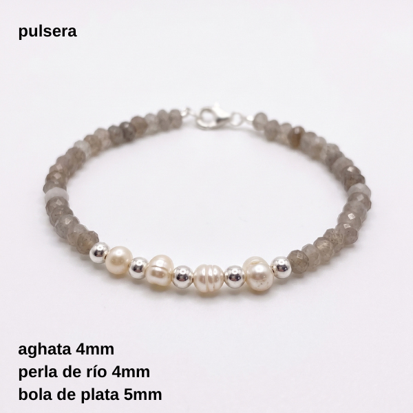 Producto - PUL #FP Pulsera aghata 4mm con perla de río 4mm (DÓLAR) - 4