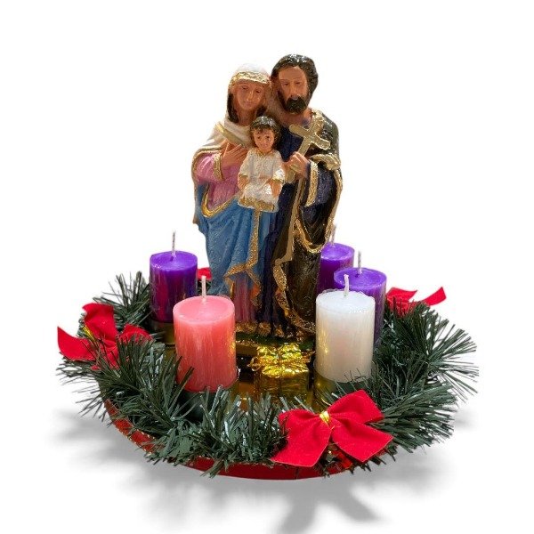 Producto - CORONA DE ADVIENTO CON IMAGEN SAGRADA FAMILIA DE YESO 20CM