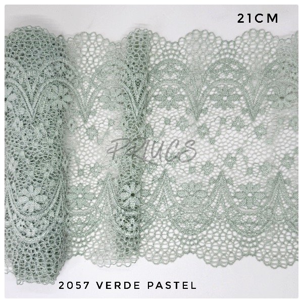 Producto - 2057 Puntilla Elastizada 21cm ancho Verde pastel
