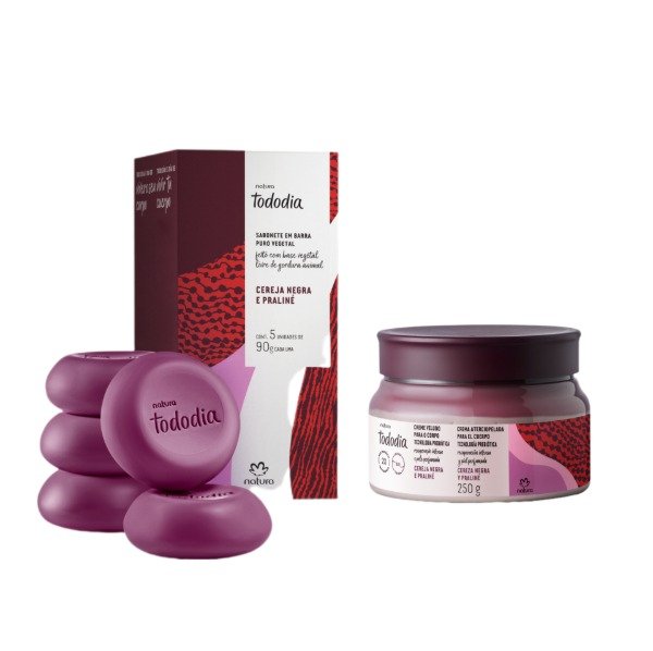 Producto - Combo Cereza negra y Praline/ caja de jabones X5 + crema aterciopelada