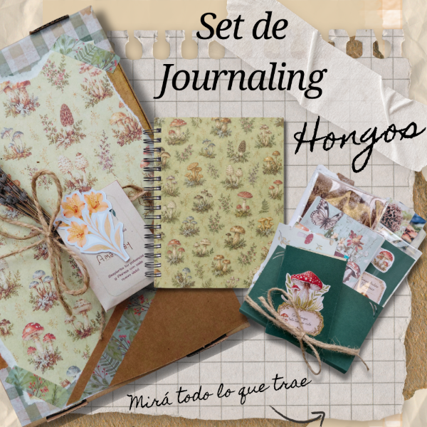 Producto - Set de Journaling creativo + Diario. Edición Hongos - 0