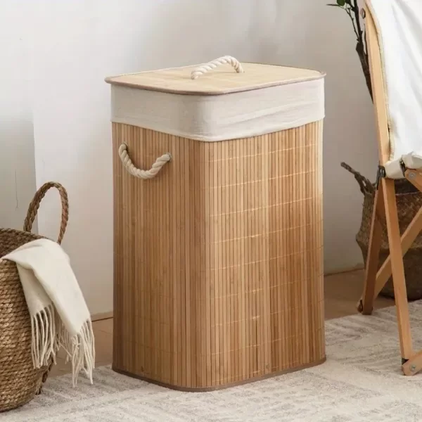 Producto - Canasto De Ropa Laundry De Bambú Con Funda De Tela Y Tap - 3