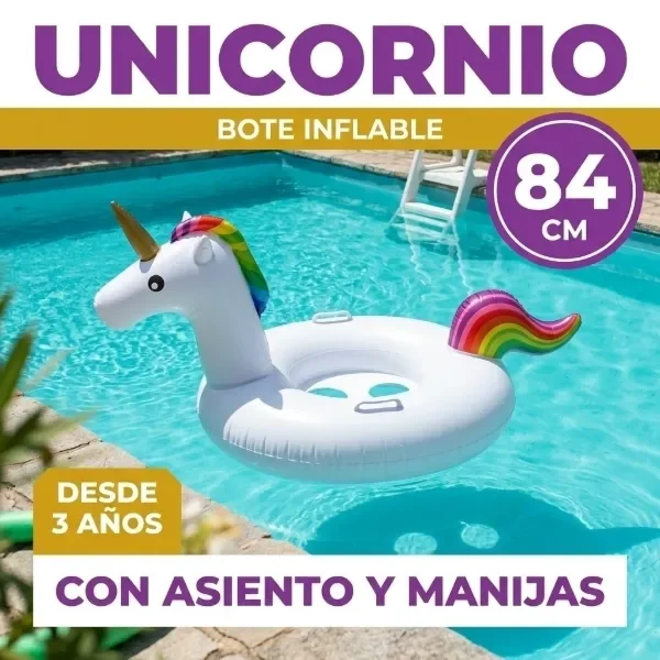 Producto - Bote Inflable Unicornio con Asiento y Manijas para Pileta Hasta 3 años - 0