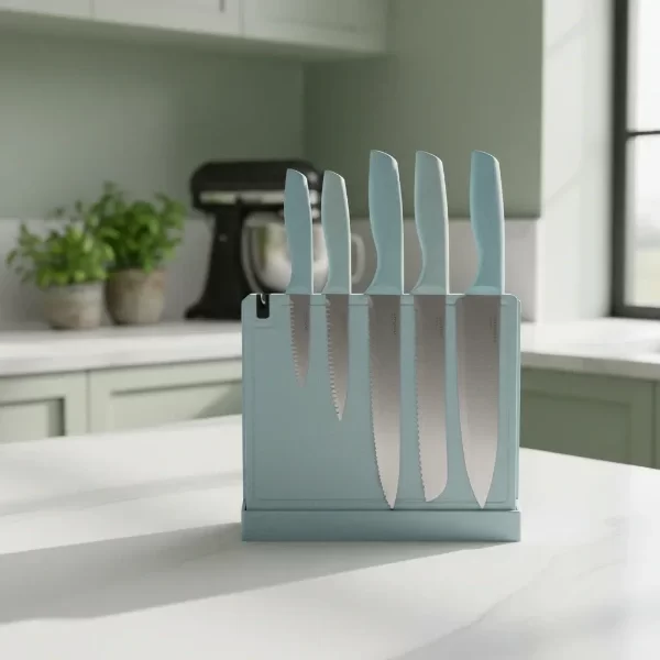 Producto - Set X5 Cuchillos Acero + Placa Imantada + Soporte + Afilador