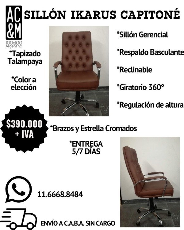 Producto - Sillón Gerencial IKARUS CAPITONÉ, Tapizado Talampaya Marrón 6534!!