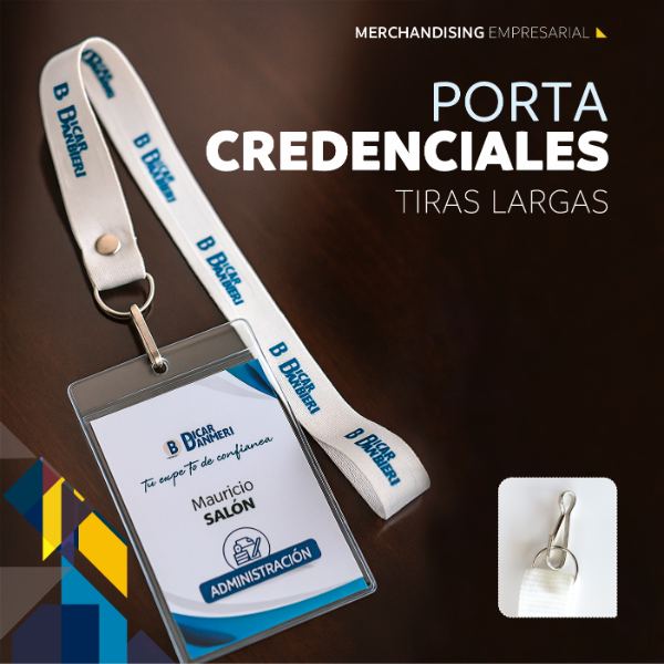 Producto - Tira Larga con argolla y pez Porta credencial y credencial impresa Pack x 25u