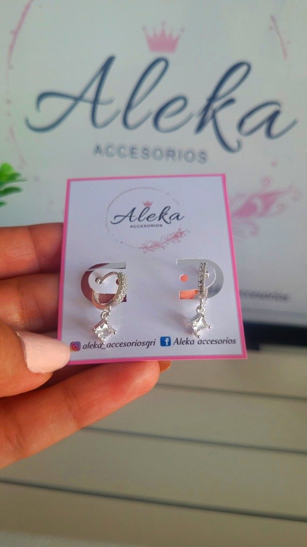 Producto - Argollas micropave con cubic cuadrado de acero blanco