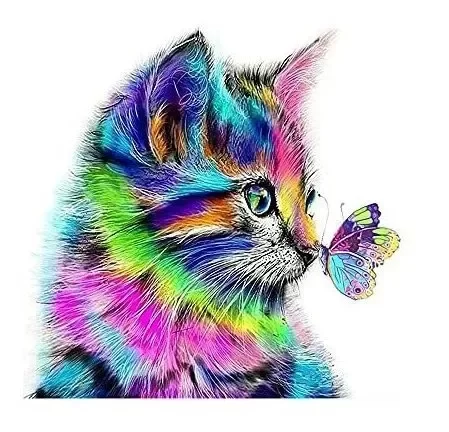 Producto - Kit pintura diamantes Gatito mariposa 30 x 40 cm