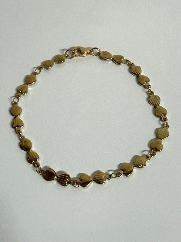 Producto - PD145 Pulsera corazones dobles acero dorado 20 cm