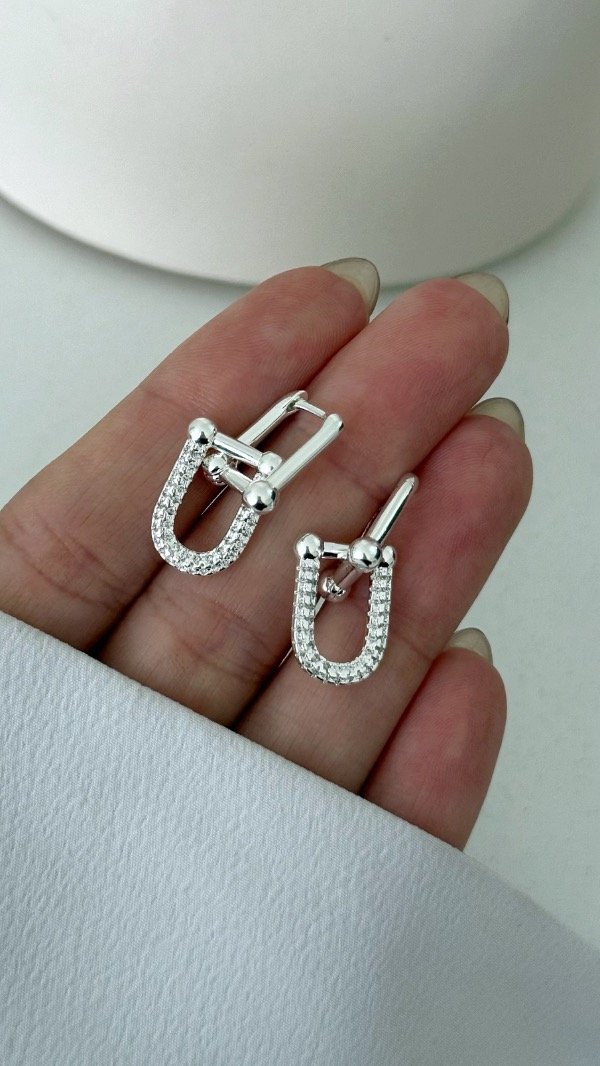 Producto - Argollas Tif lisas y cubic 2,5cm largo ACERO BLANCO